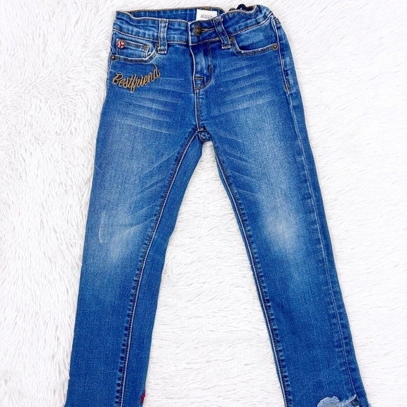 Hudson Girls Raw Hem Embroidered Best friend Rebel Heart Jeans Size 6X - Picture 2 of 9